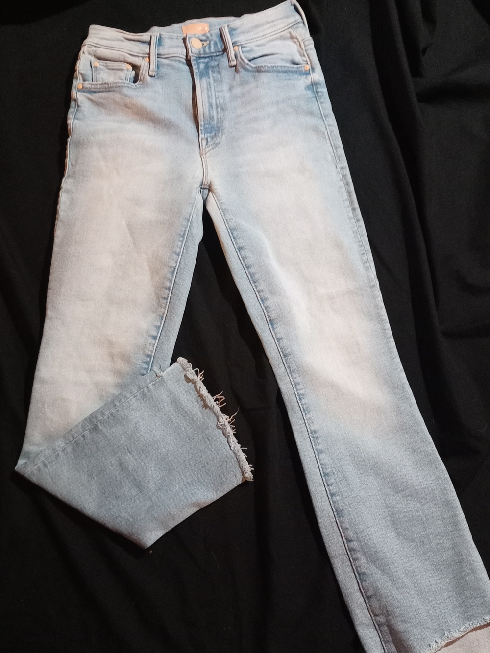 MOTHER Pale Blue Raw Hem Cropped Jeans